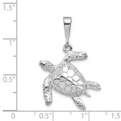 14k White Gold Solid Polished Open-Backed Sea Turtle Pendant