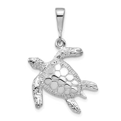 14k White Gold Solid Polished Open-Backed Sea Turtle Pendant