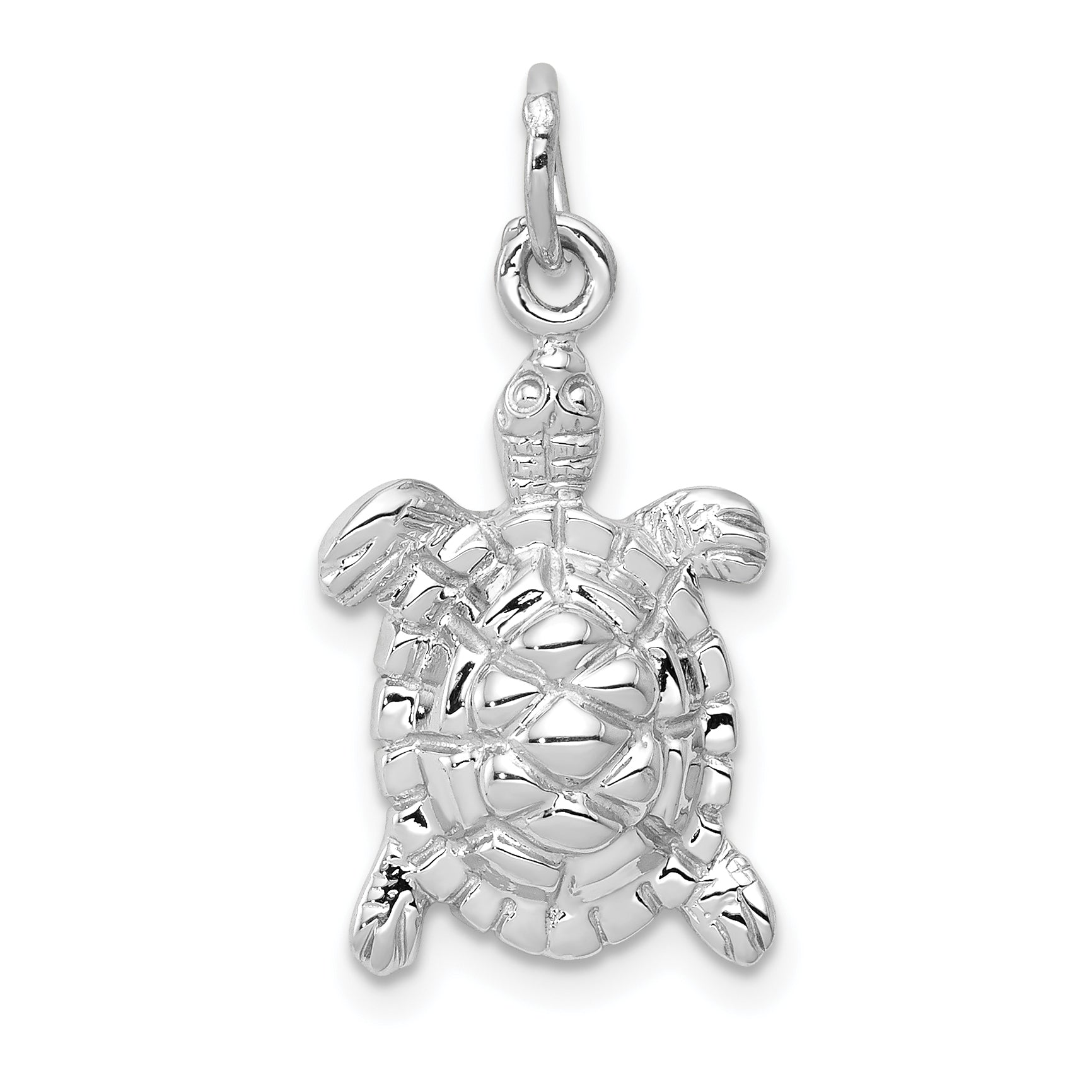 14k White Gold Solid Polished Open-Backed Turtle Charm