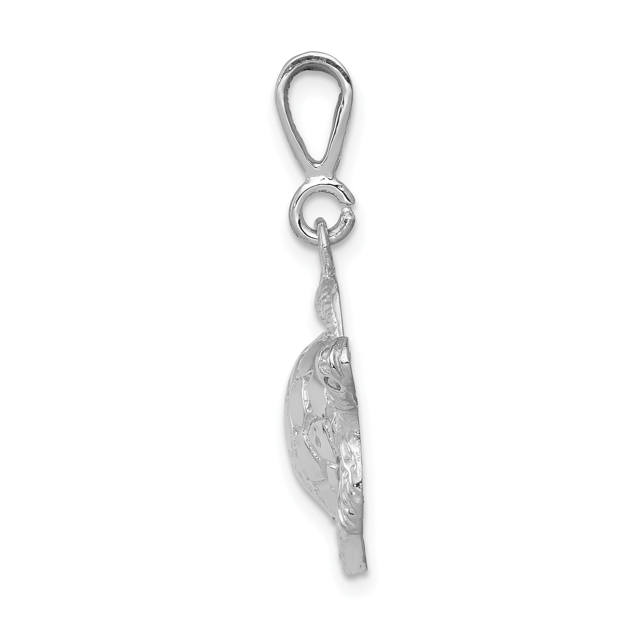 14k White Gold Solid Polished Open-Backed Sea Turtle Pendant