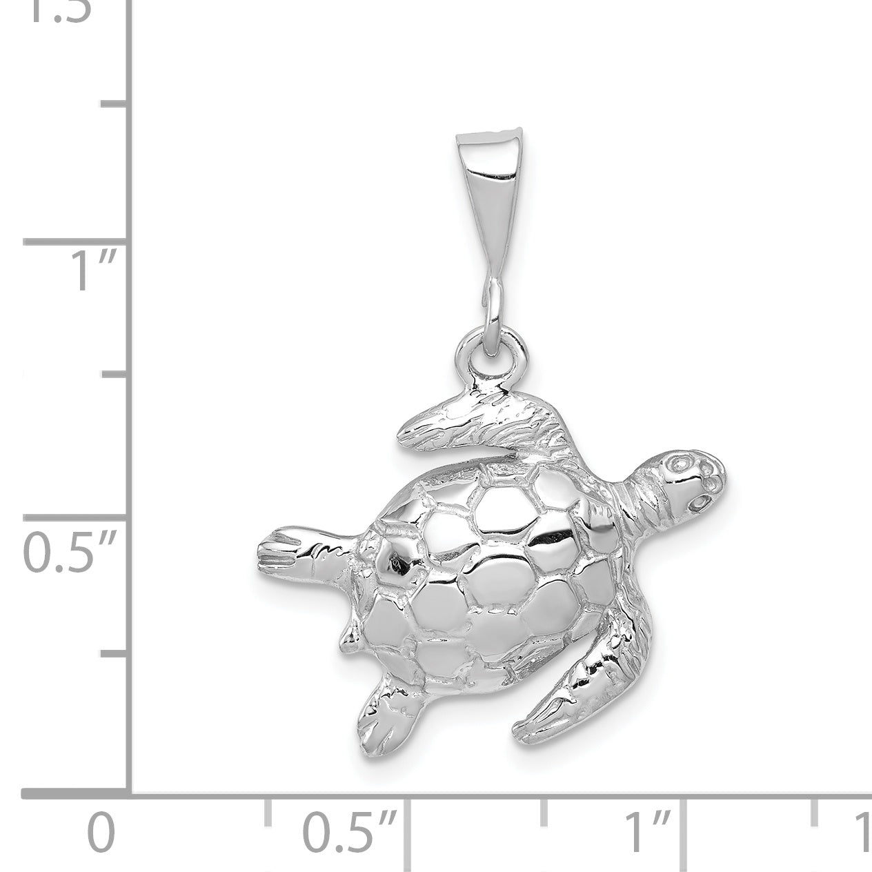 14k White Gold Solid Polished Open-Backed Sea Turtle Pendant