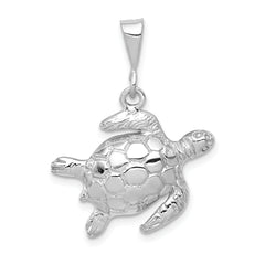 14k White Gold Solid Polished Open-Backed Sea Turtle Pendant