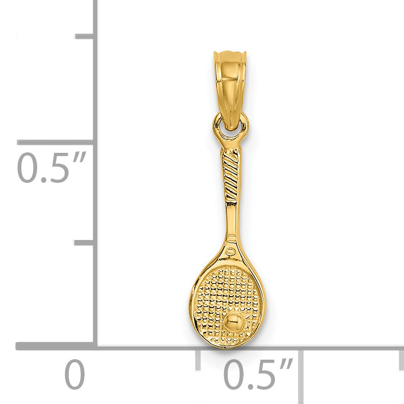 14K Solid Polished 3-D Tennis Racquet Charm