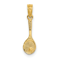 14K Solid Polished 3-D Tennis Racquet Charm