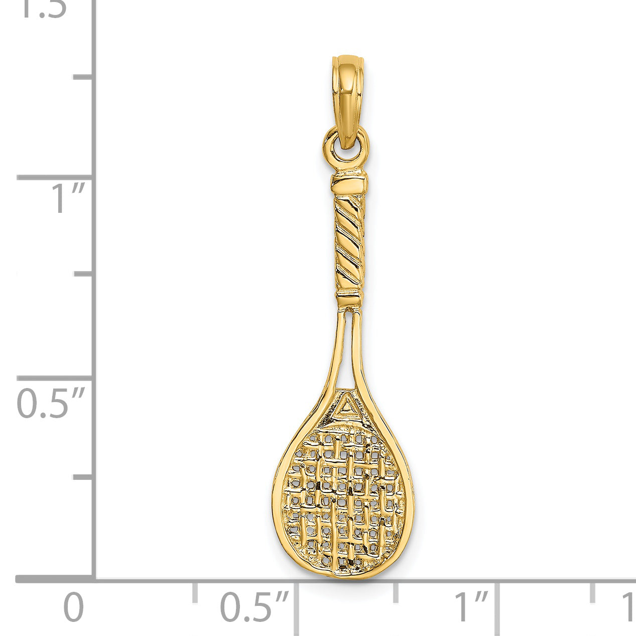 14K Solid Polished 3-D Tennis Racquet Charm