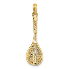 14K Solid Polished 3-D Tennis Racquet Charm