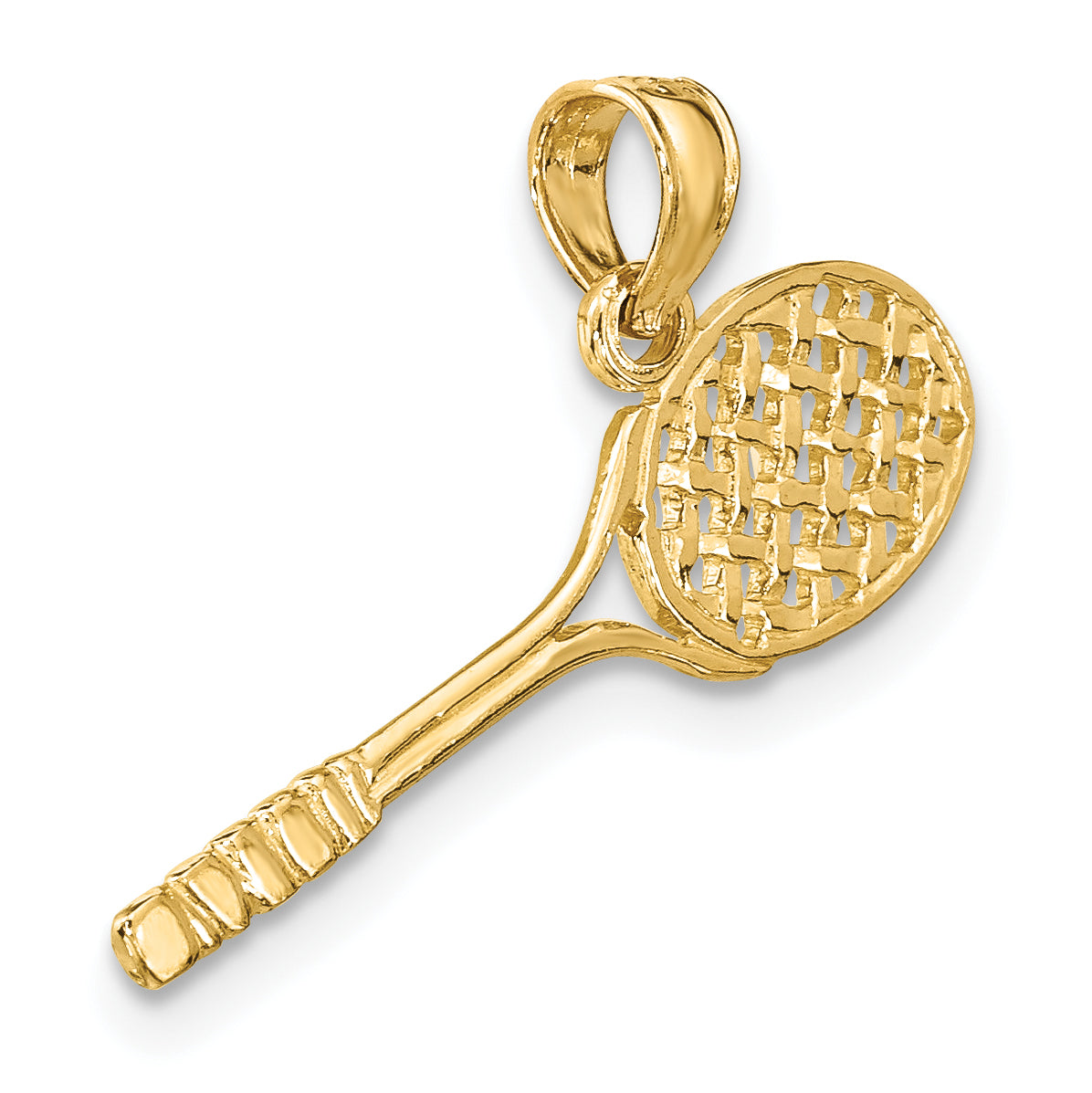 14K Solid Polished 3-D Tennis Racquet Charm