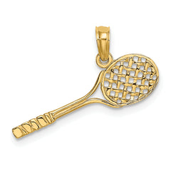 14K Solid Polished 3-D Tennis Racquet Charm