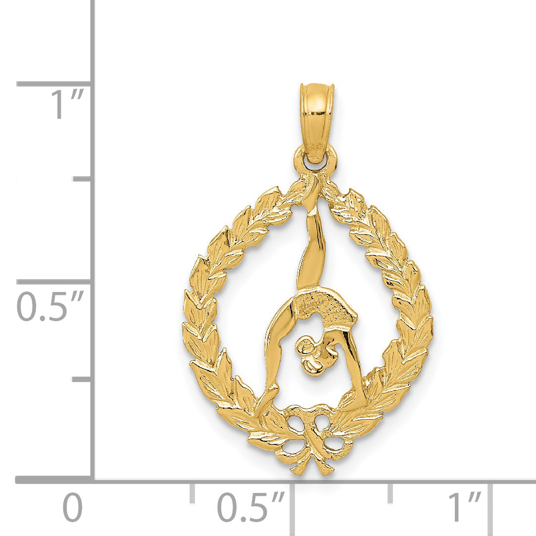 14K Gold Polished Gymnast Pendant with Framed Design Elegant & Solid