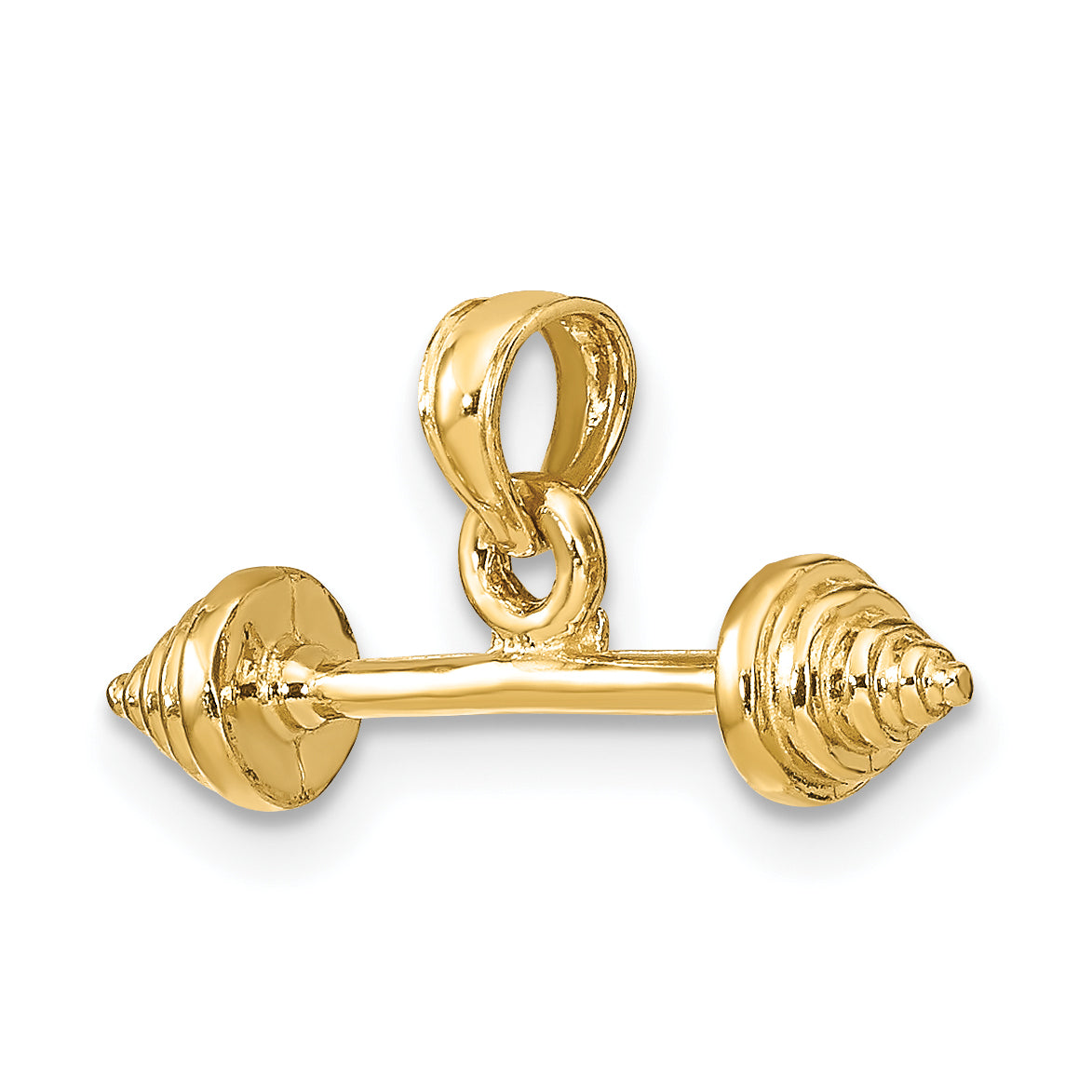 14K Solid Polished 3-D Dumbbell Charm