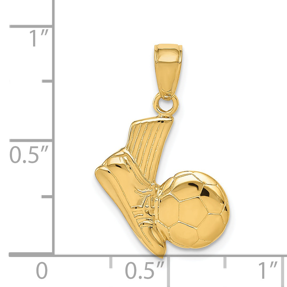 14K Solid Open-Backed Soccer Shoe and Ball Pendant