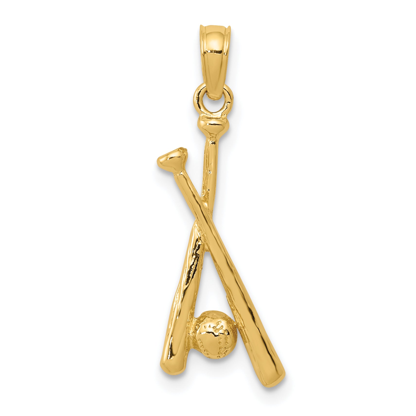 14K Polished Open-Backed Bats and Baseball Pendant