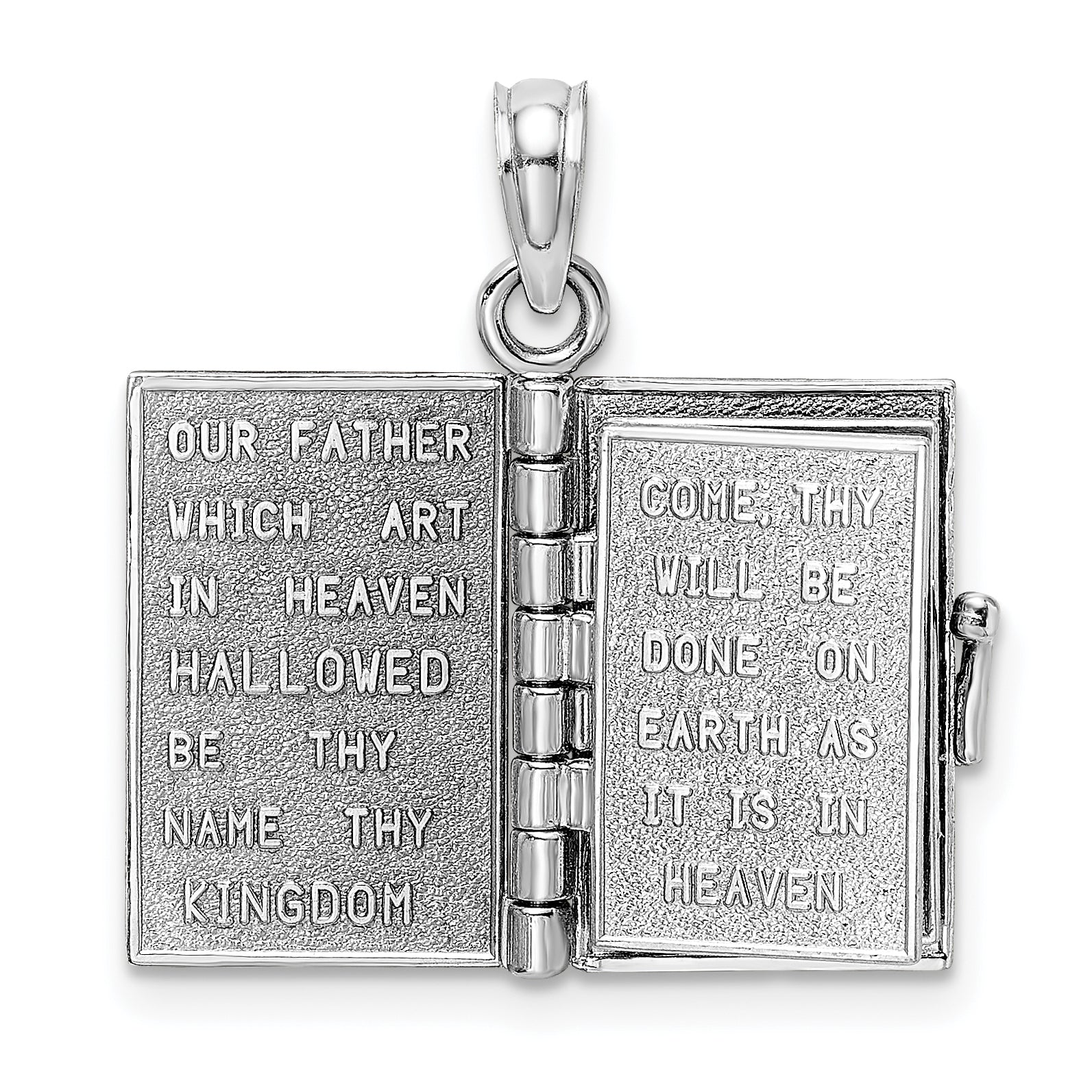 14K White Gold 3D Lords Prayer Bible Pendant