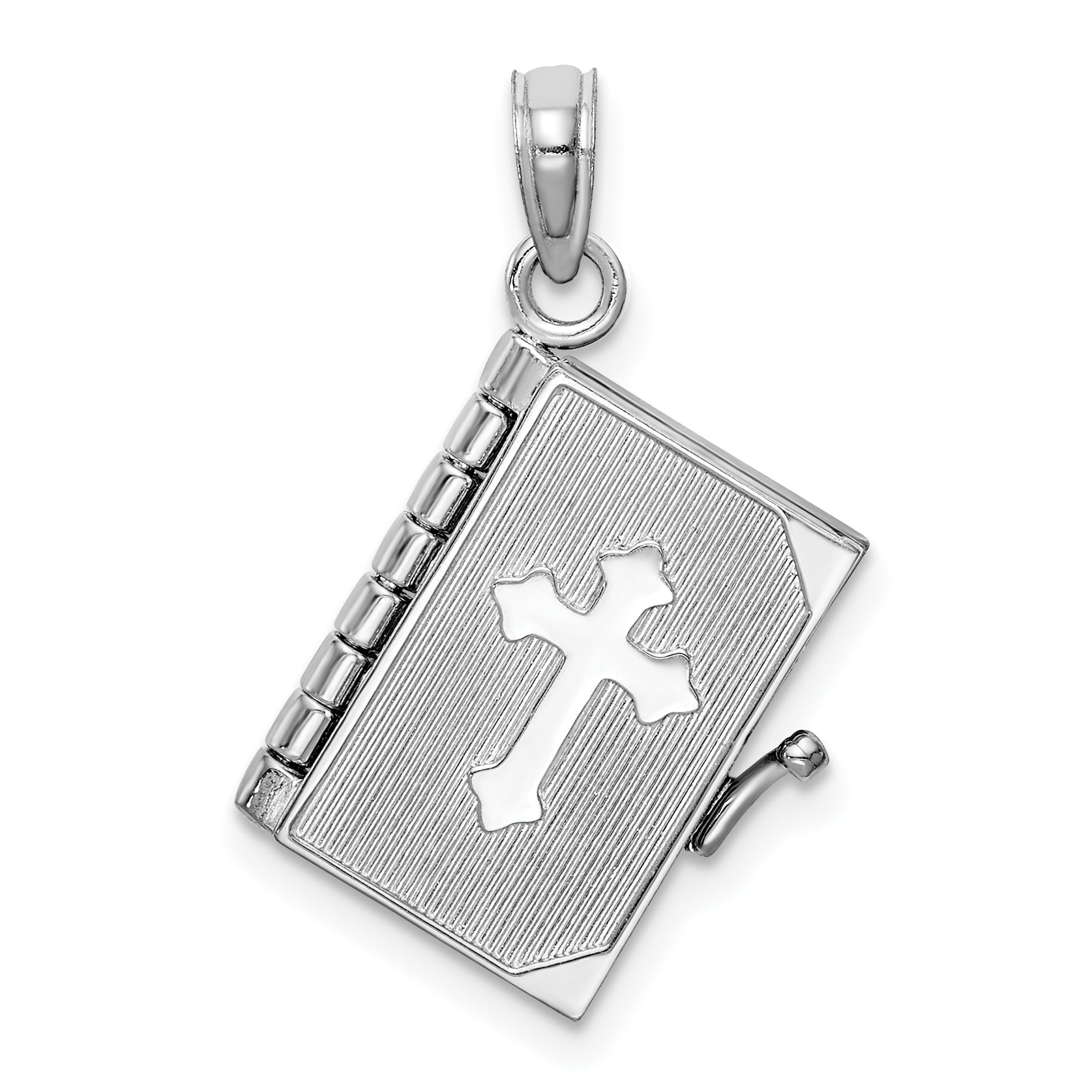 14K White Gold 3D Lords Prayer Bible Pendant