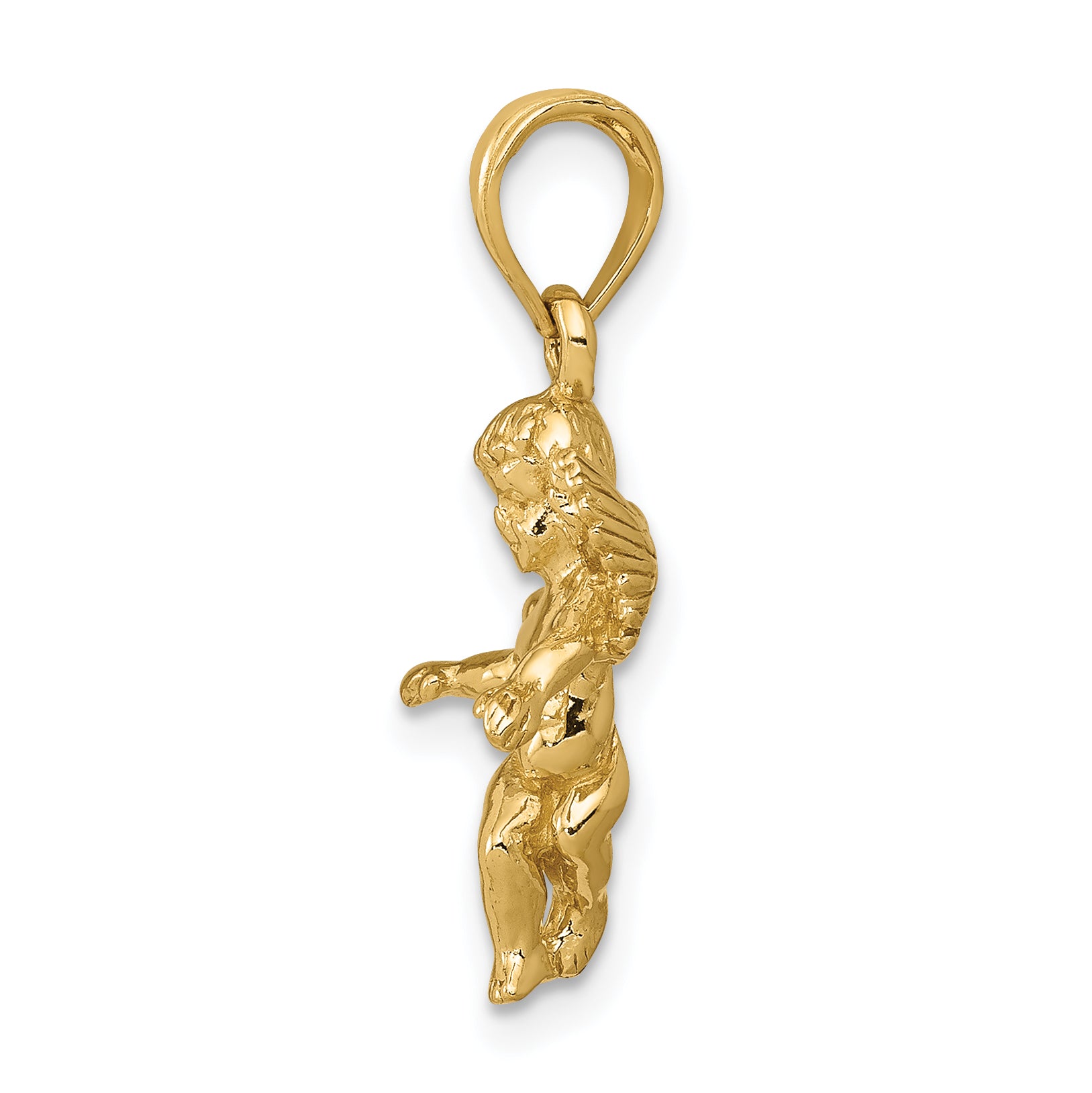 14K Gold Solid Angel Pendant with 3D Polished Finish  Elegant & Casted Design