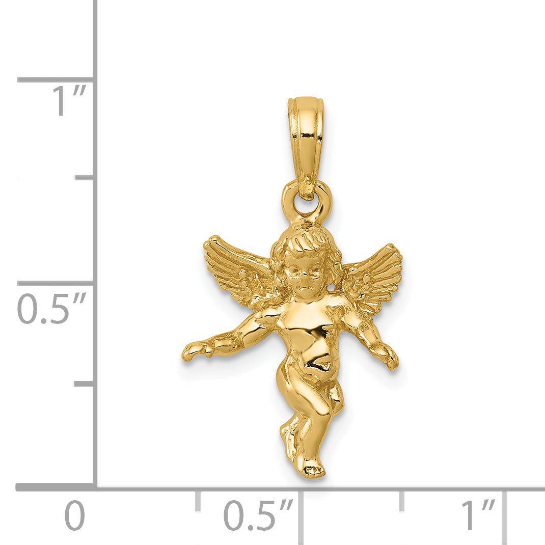 14K Gold Solid Angel Pendant with 3D Polished Finish  Elegant & Casted Design