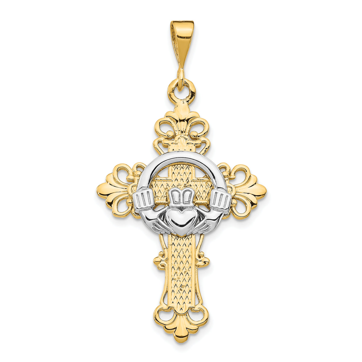 14k Two-tone Claddagh Cross Pendant