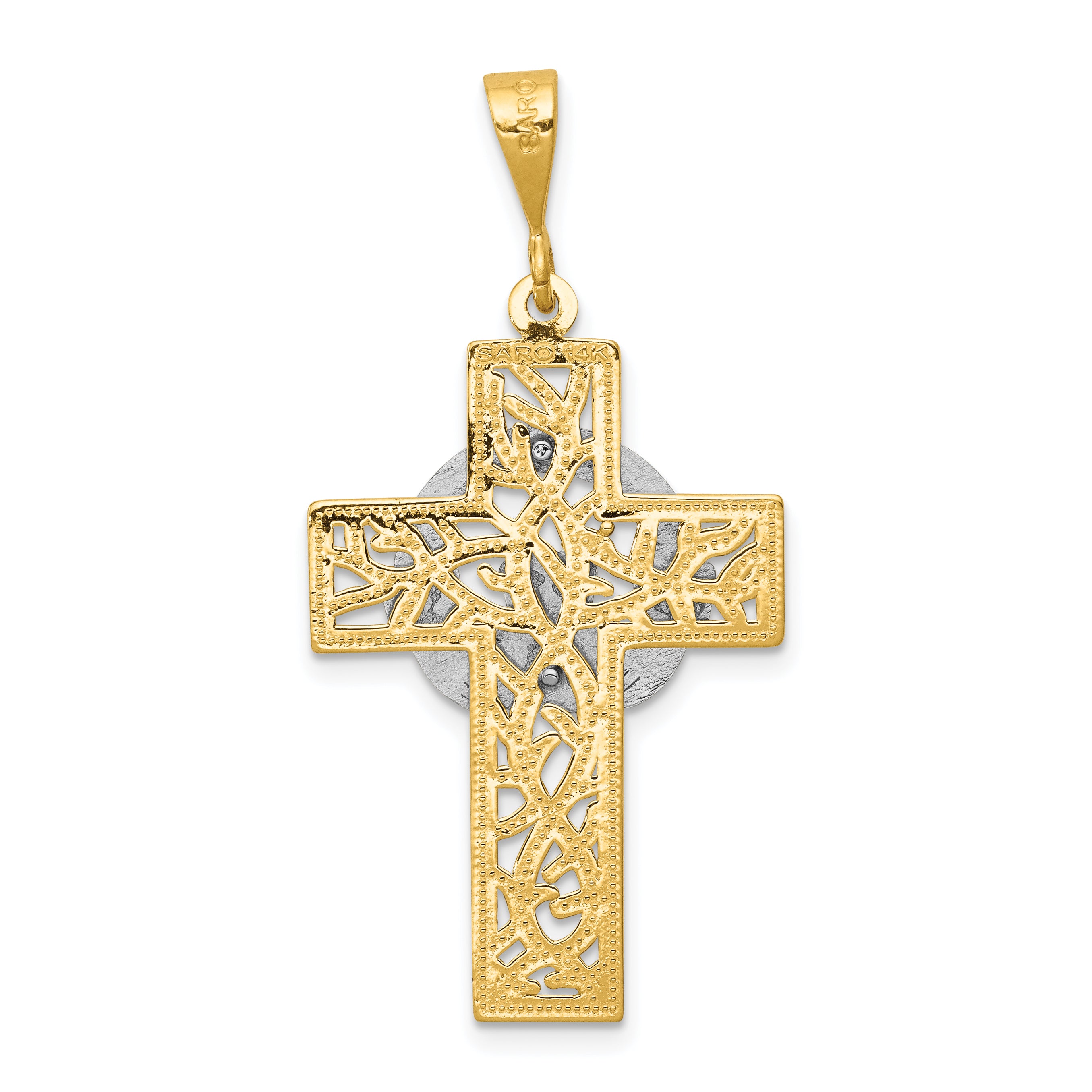 14K Two-Tone Gold Claddagh Cross Pendant with Polished Finish