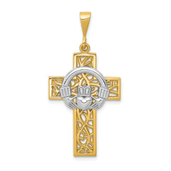 14k Two-tone Claddagh Cross Pendant