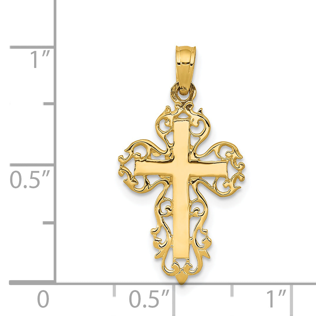 14k Polished Filigree Cross Charm