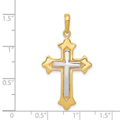 14K Two-Tone Gold Fleur De Lis Cross Pendant with Polished Finish