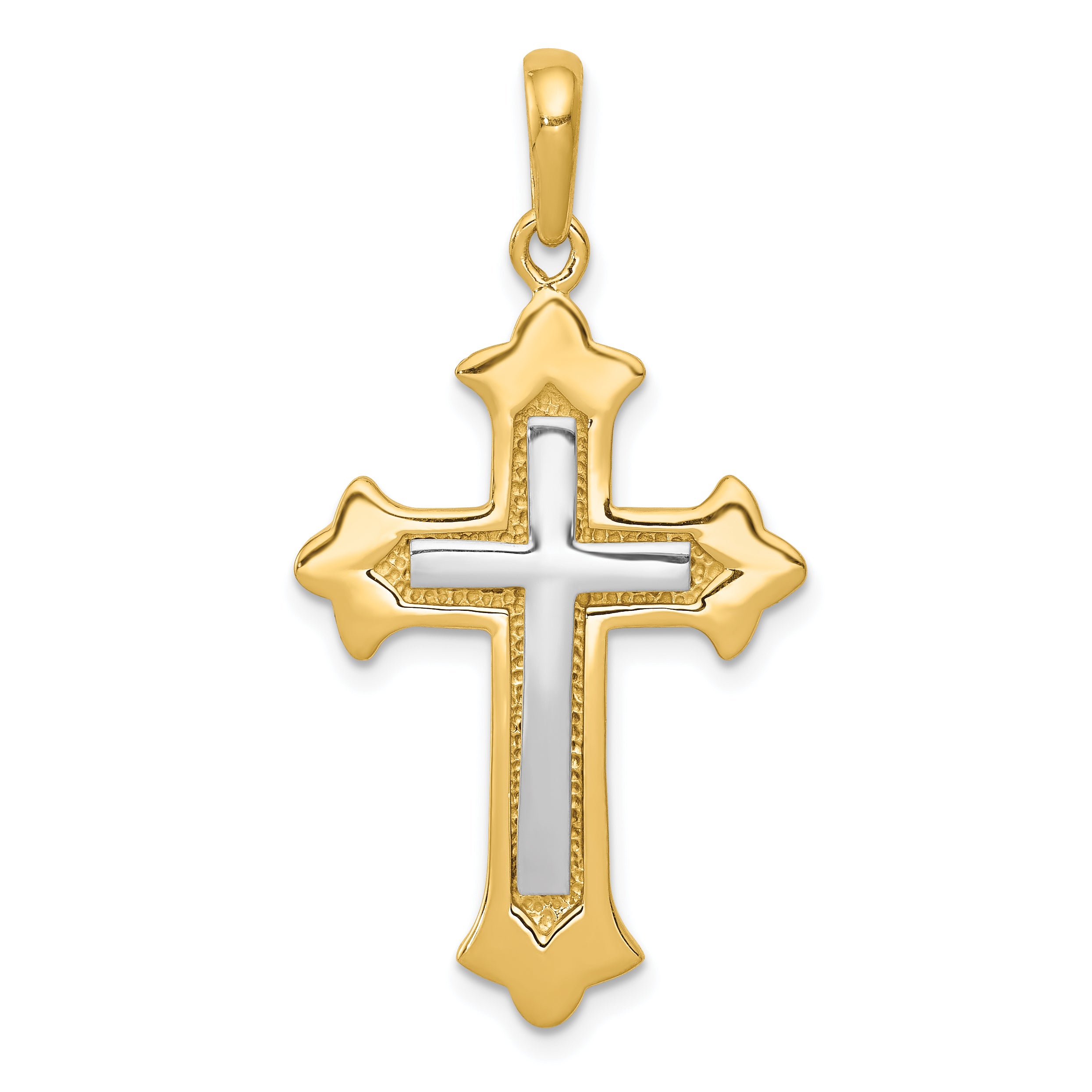 14k Two-tone Fleur De Lis Cross Pendant