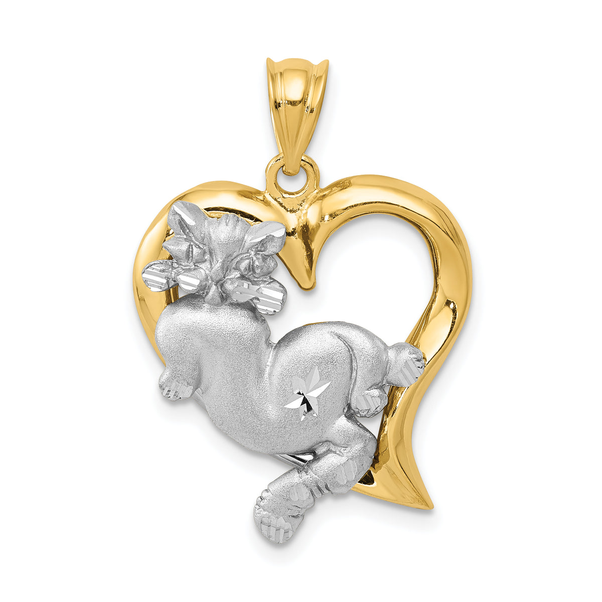 14k Two-tone Cat In Heart Charm