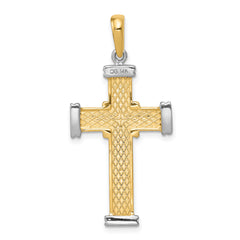 14K Two-Tone Gold Fancy Cross Pendant with Polished Textured Finish