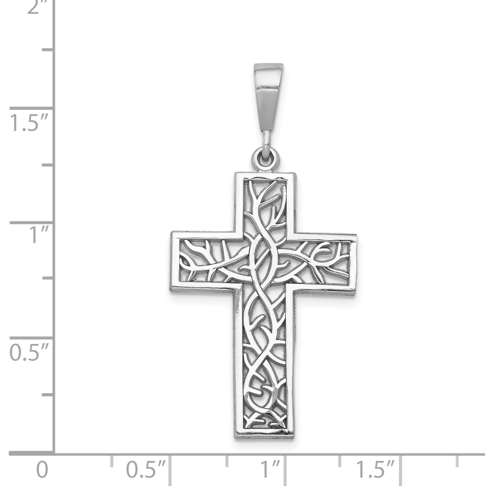 14K White Gold Thorn Cross Pendant with Rhodium Plating