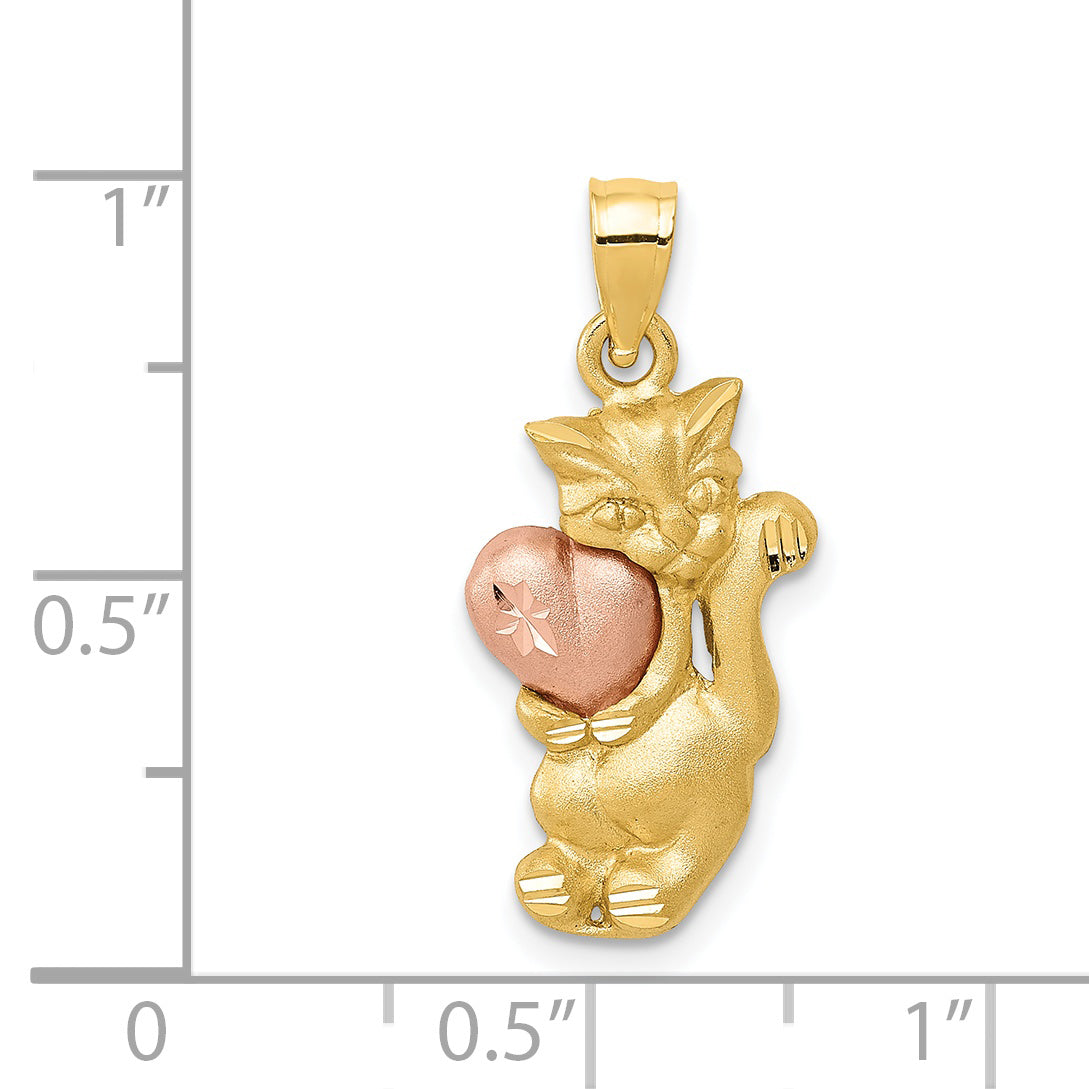 14K Two-Tone Gold Cat Charm Pendant, Solid Casted, Elegant Design