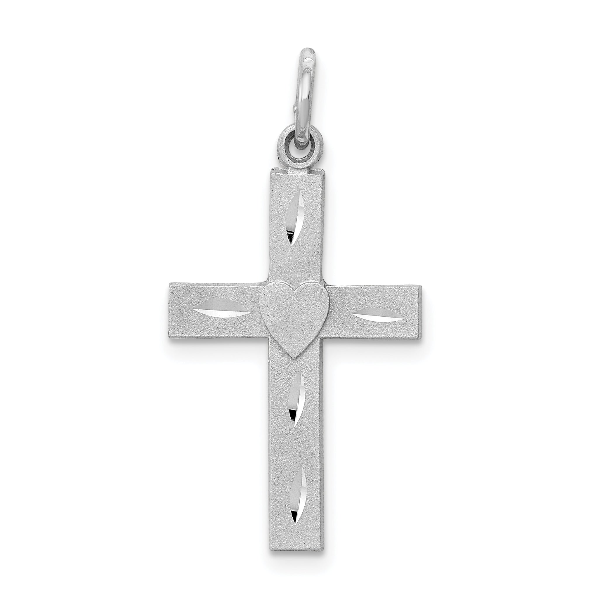 14k White Gold Diamond-cut Latin Cross Charm