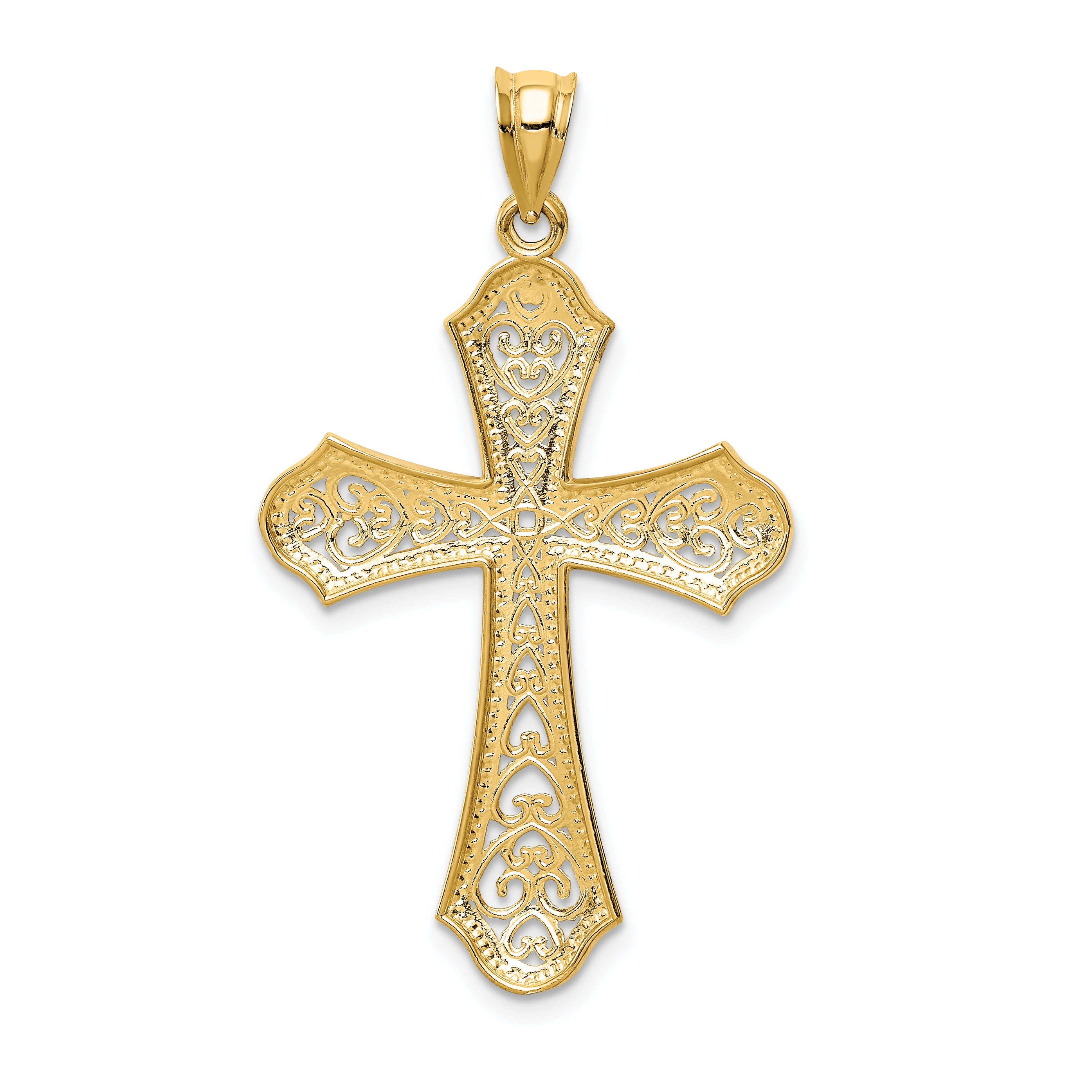 14k w/Rhodium Filigree Cross Pendant