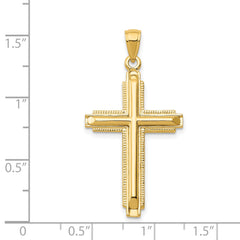 14K Gold Polished Cross Pendant Solid Cast with Flat Back Design