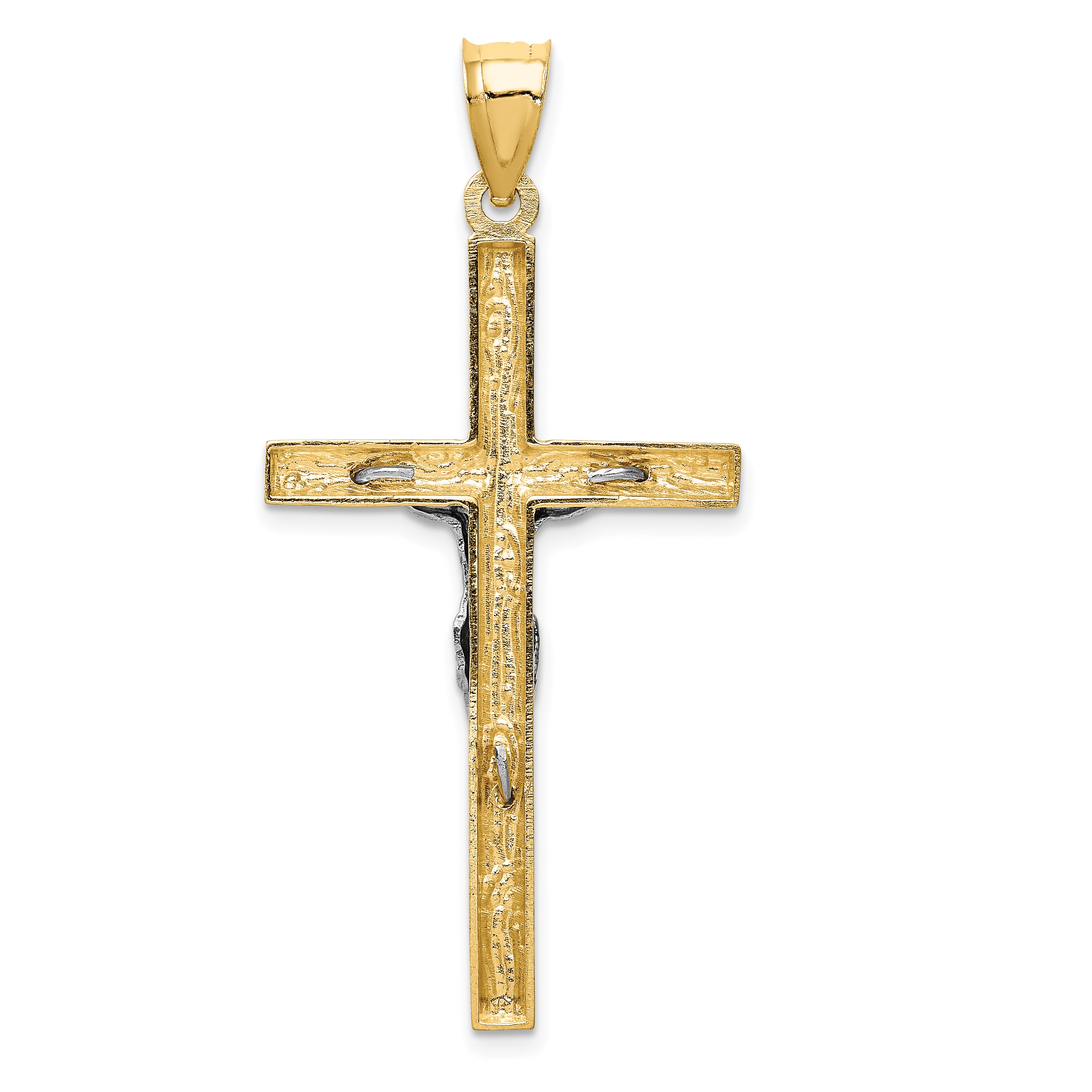 14K Two-Tone Gold Crucifix Pendant with Polished Finish Solid Design