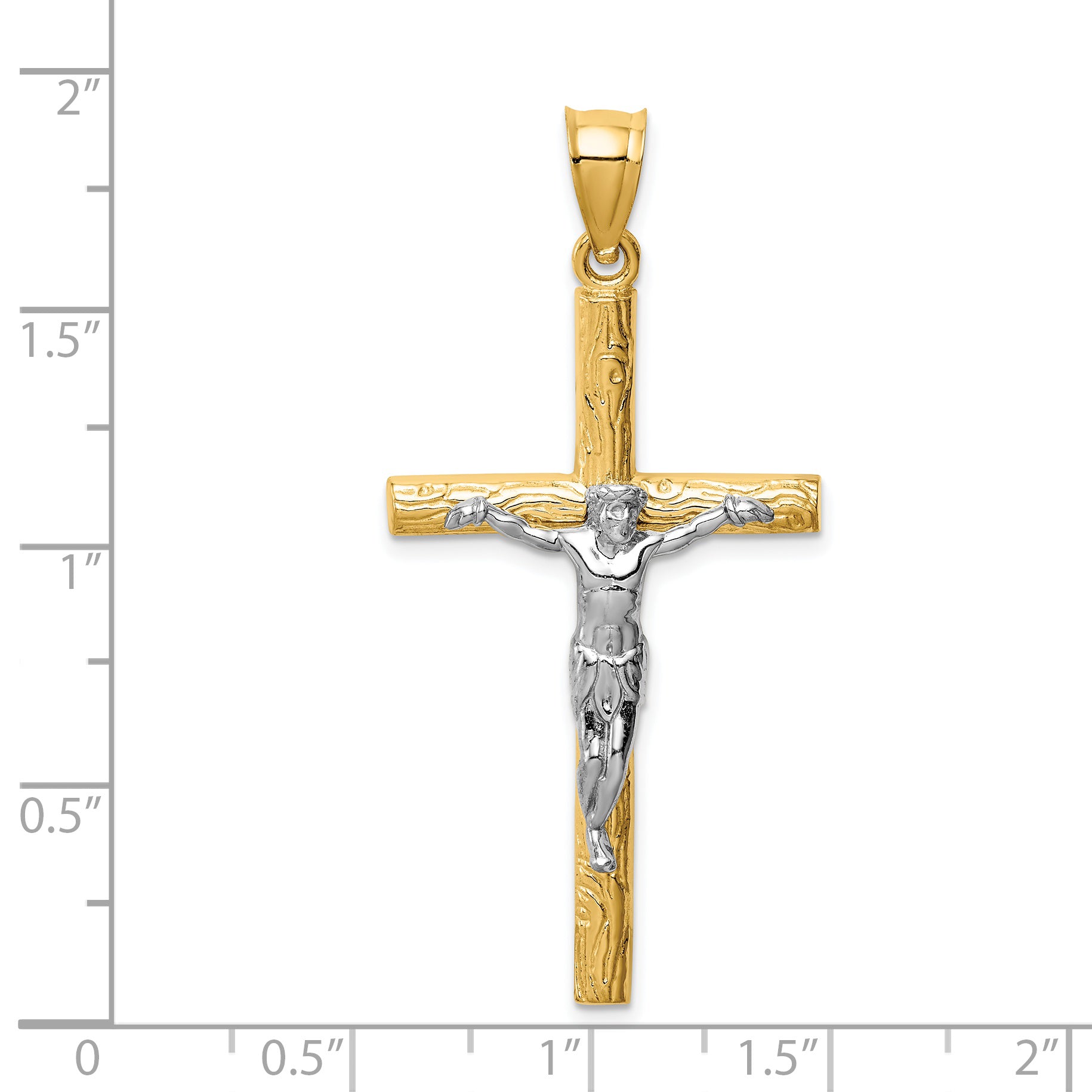 14K Two-Tone Gold Crucifix Pendant with Polished Finish Solid Design