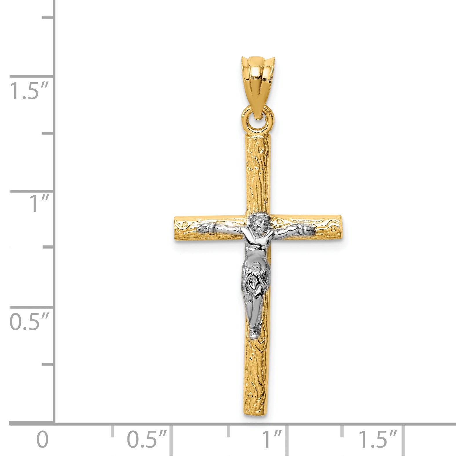 14K Two-Tone Gold Crucifix Pendant with Polished Finish Solid Design