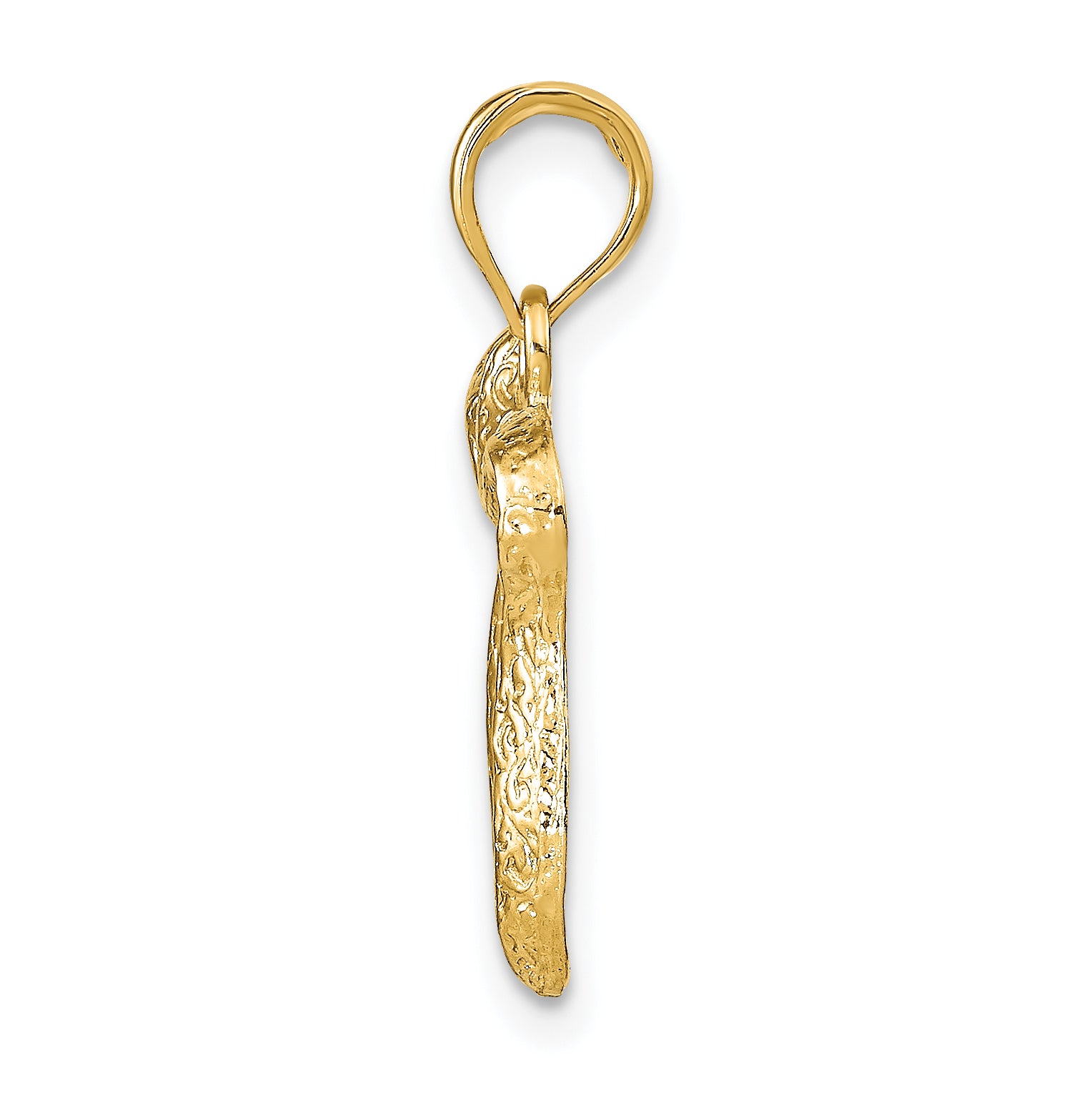 14K Gold Chai Pendant with Polished Finish and Textured Design