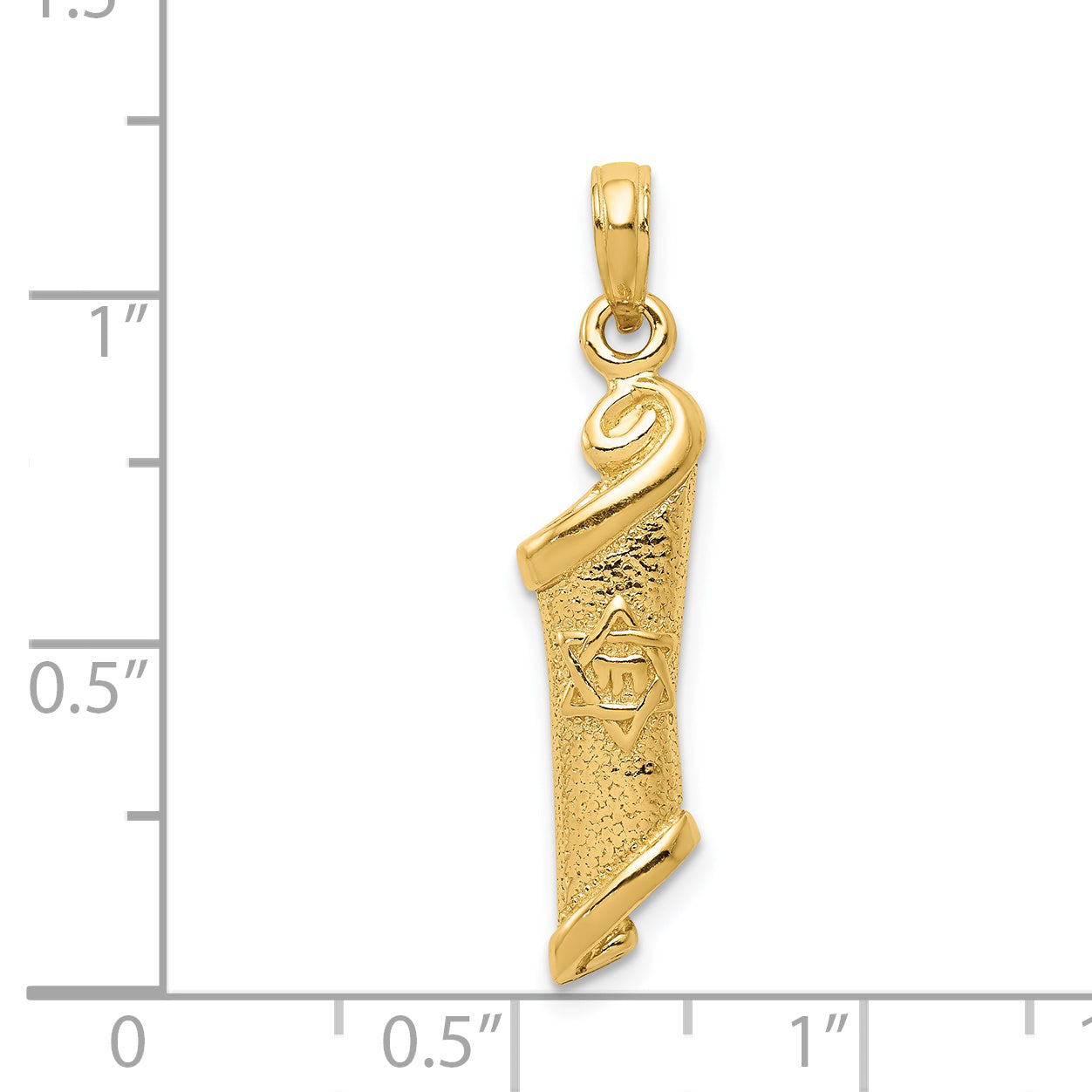 14K Gold Torah Pendant with Star of David, Polished & Textured