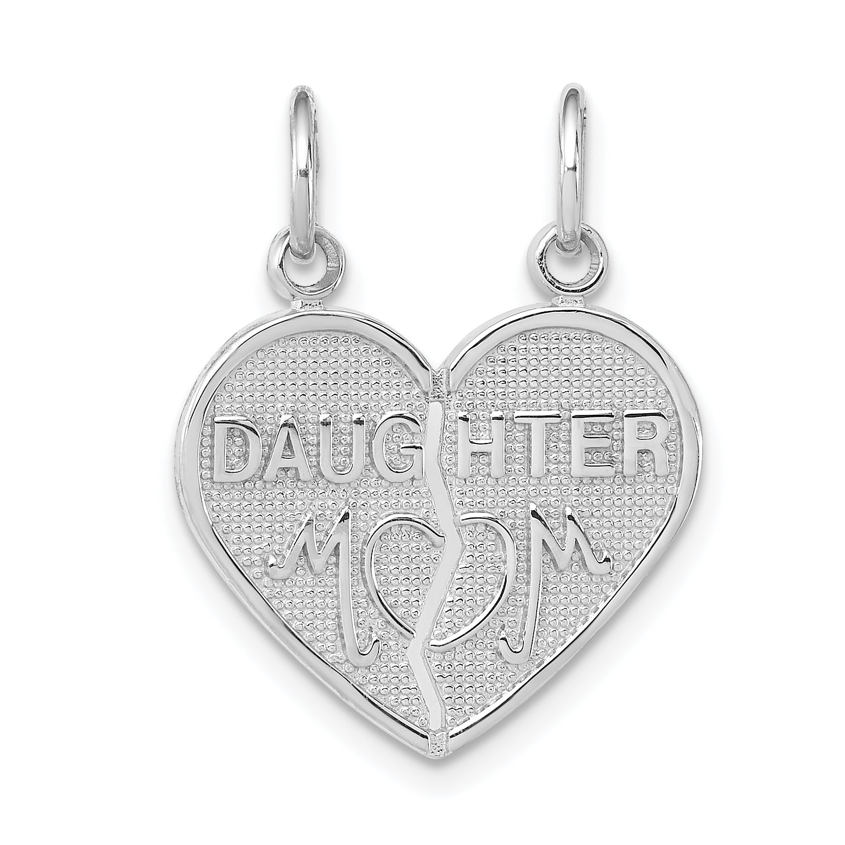 14k White Gold DAUGHTER-MOM Break-apart Heart Charm