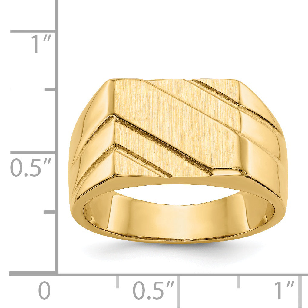 14k 13.0x11.0mm Open Back Diagonal Mens Signet Ring