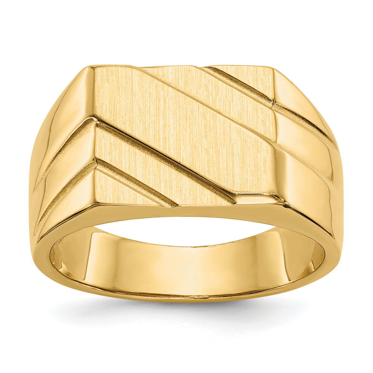 14k 13.0x11.0mm Open Back Diagonal Mens Signet Ring