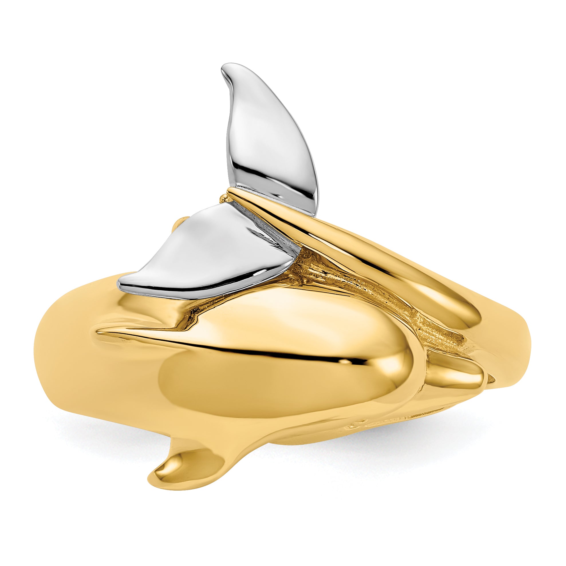 14k Two-tone Polished Dolphin Ring