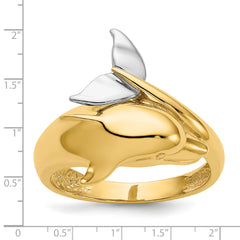 14k Two-tone Polished Dolphin Ring