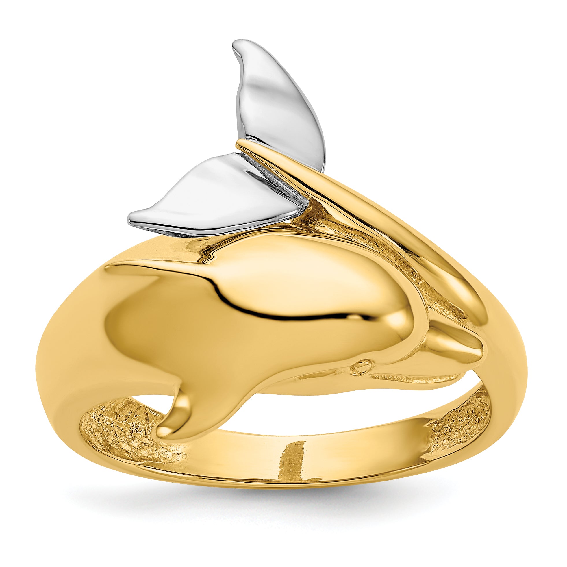 14k Two-tone Polished Dolphin Ring