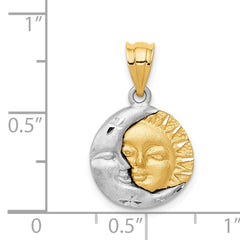 14K Two-Tone Gold Sun and Moon Charm with Diamond-Cut Texture