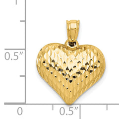 14K Gold Polished Textured 3D Heart Pendant Elegant Gift Ready