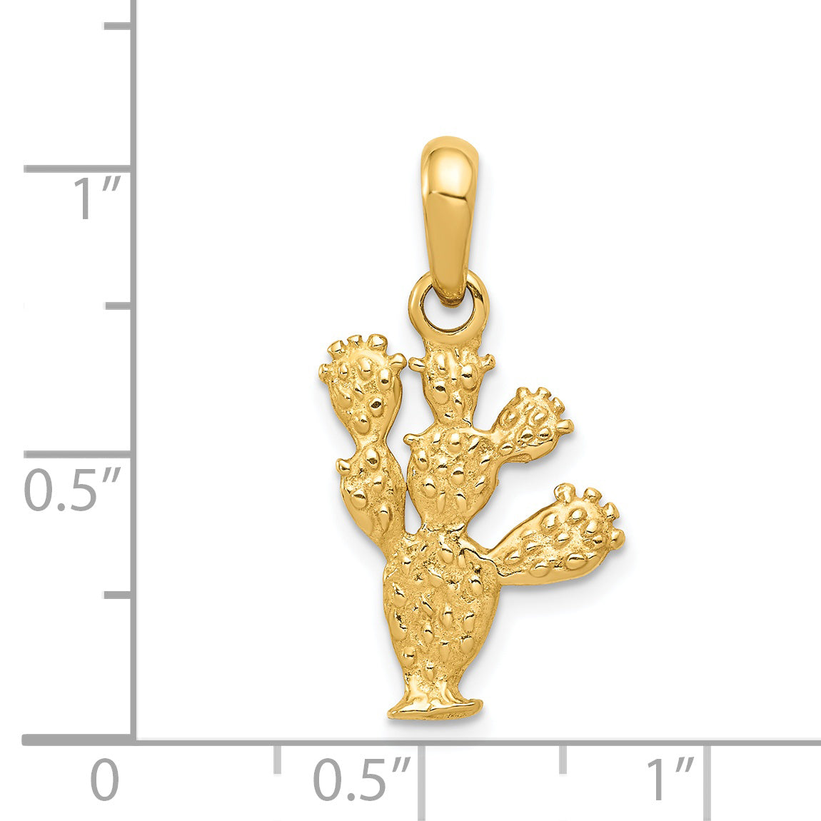 14K Gold 3D Cactus Pendant with Polished Finish for Men