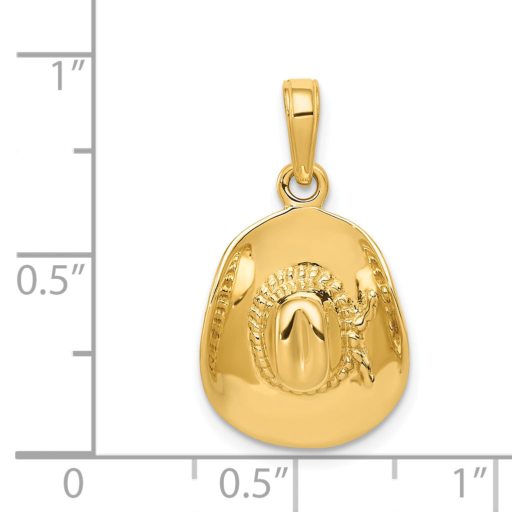 14K Gold 3D Cowboy Hat Pendant with Polished Finish by Sophia Jewelers