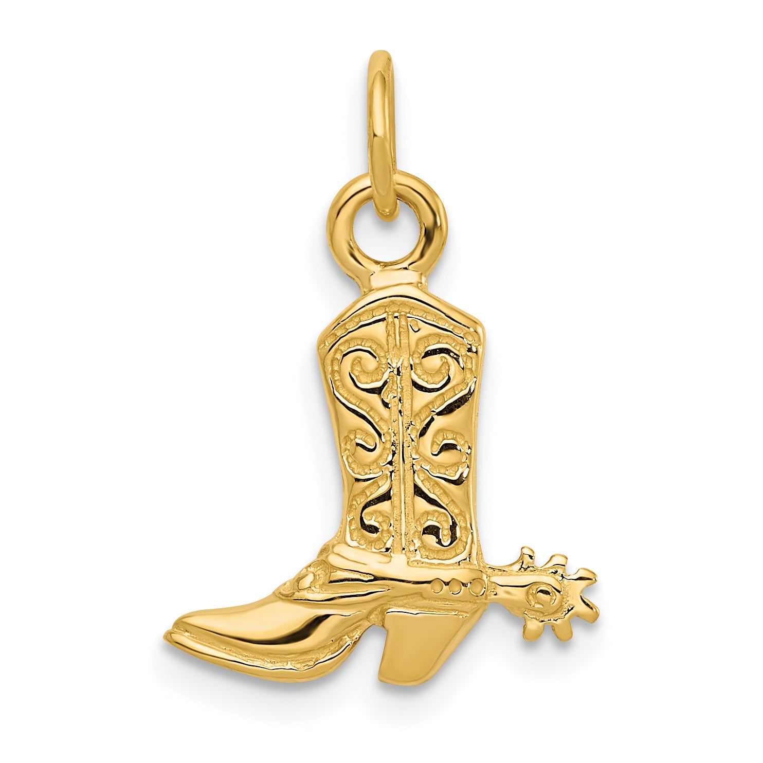 14K Gold 3D Cowboy Boot Pendant with Polished Finish Themed Western Style