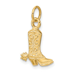 14K Gold 3D Cowboy Boot Pendant with Polished Finish Themed Western Style